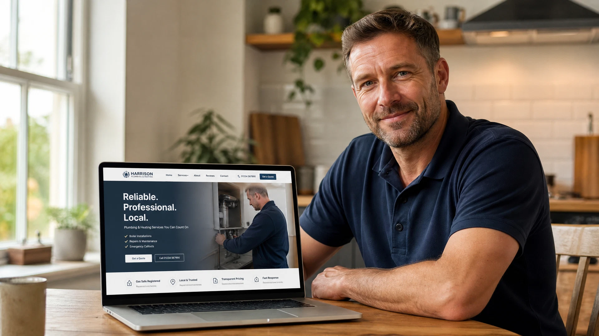 Tradesperson reviewing their new website